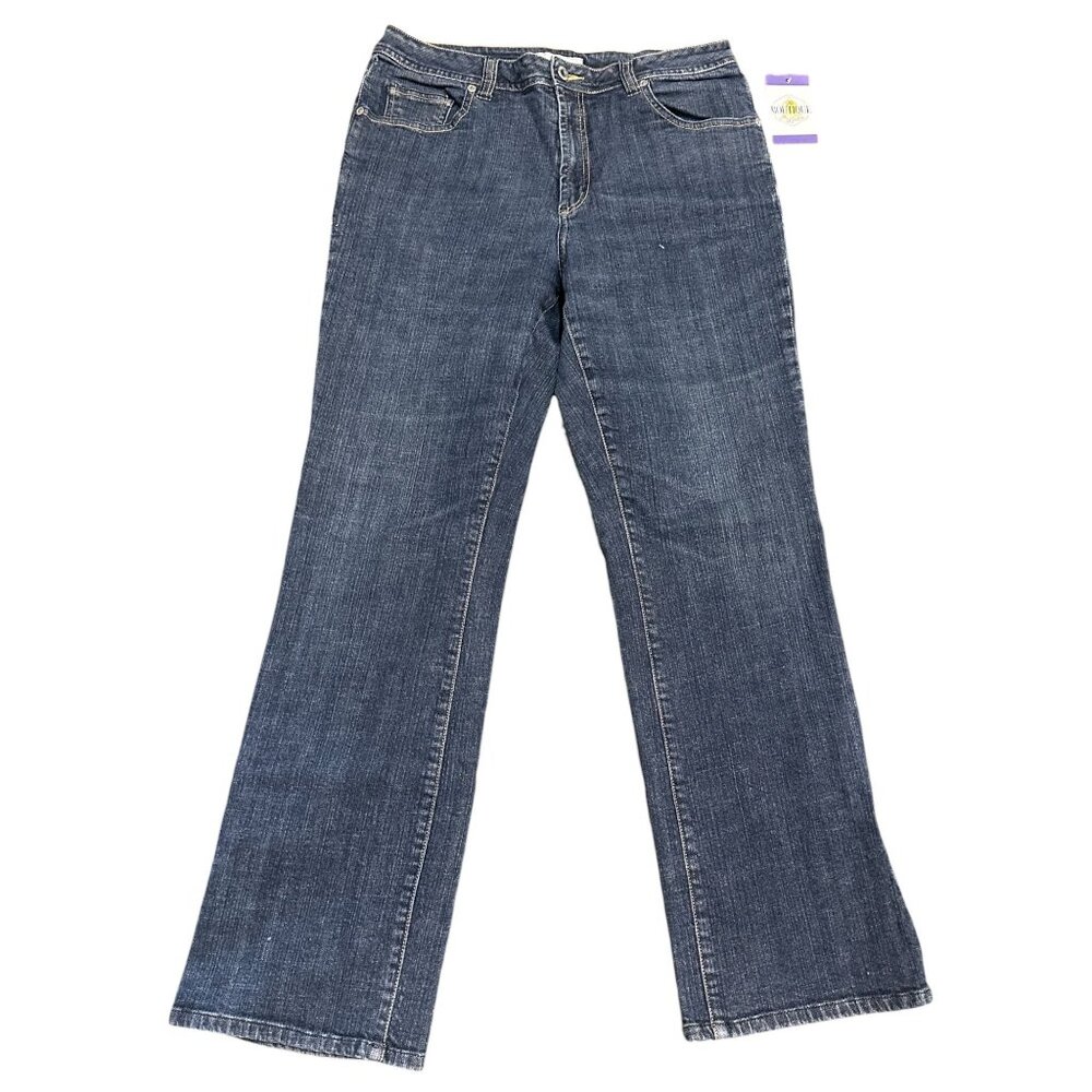 Chicos Platinum Womens 2/12 Reg Bootcut Blue Jeans Dark Wash Rhinestones